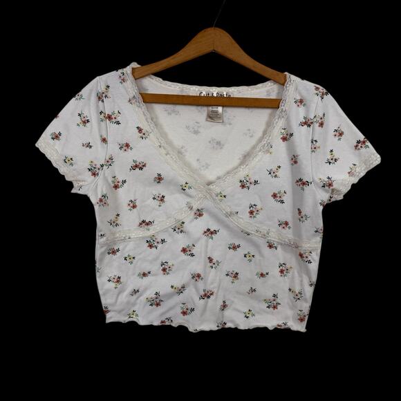 Cut n Paste Womens Babydoll Top Size Medium Cropped Y2K Floral Feminine Delicate - Picture 1 of 6